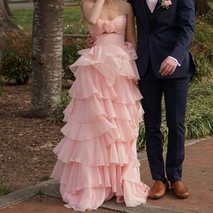 Sherri Hill Light Pink Strapless Rose Ruffle Prom Dress